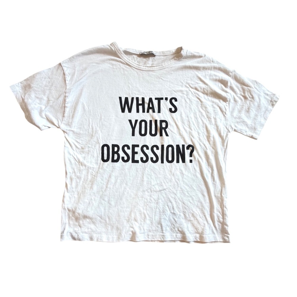 Zara Woman Basic White Graphic Tee Shirt Whats Your Obsession Cotton Small‎